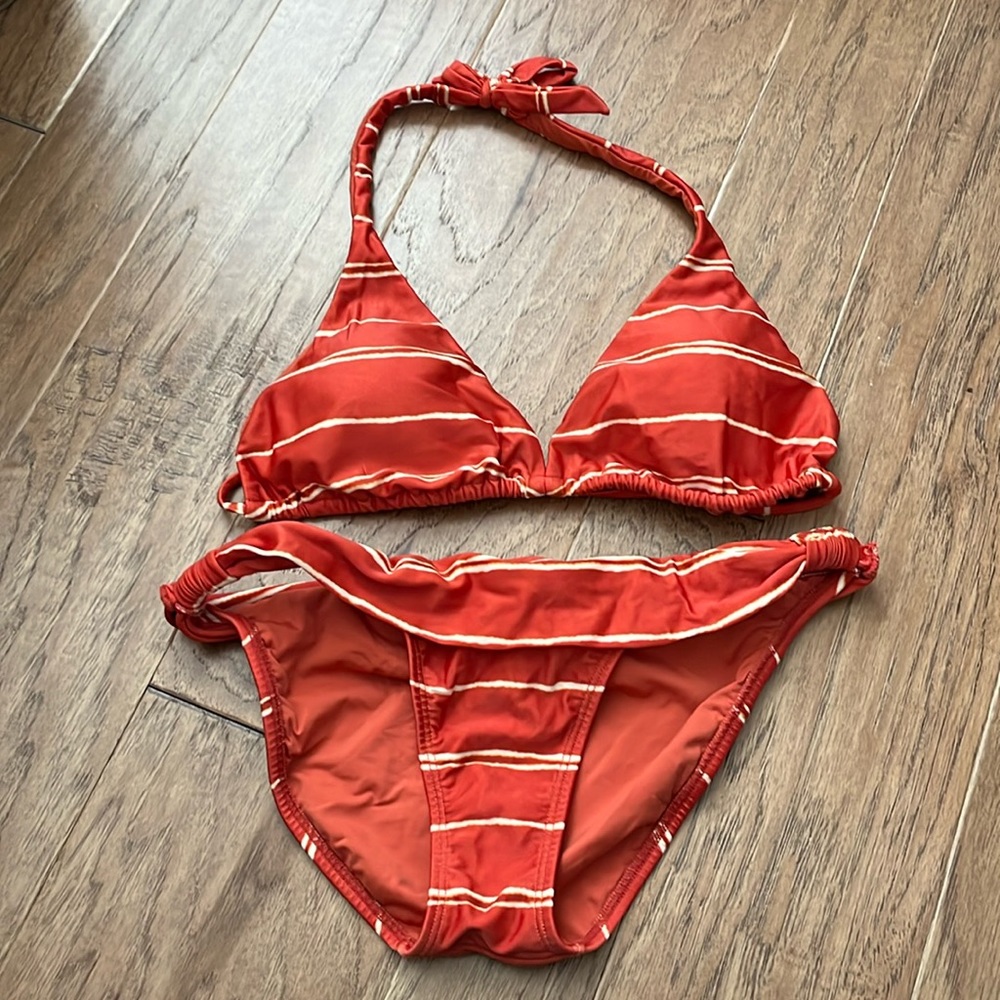 Rust Colored Striped Vix Bikini Top
